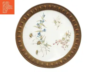 Dekorativ porcelæns tallerken med kobber kant (str. 31 x 2,5 cm)