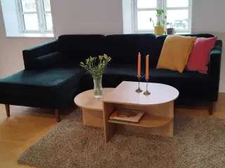 Velour hjørnesofa – mørkegrøn