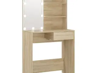 Makeupbord med LED-lys 74,5x40x141 cm konstrueret træ sonoma-eg