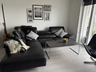 Lædersofa med chaiselong/open end