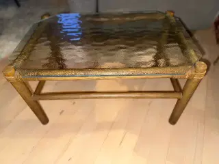 Vintage sofabord med struktur glasplade og bøgeste