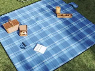 Picnictæppe 200x200 cm foldbart fløjl ternet blå