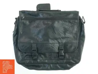 Sort skuldertaske i læder (str. 44x38 cm)