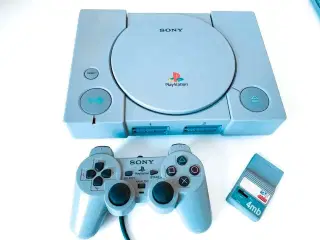 PlayStation 1 med 1 controller og memory card