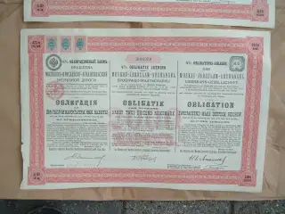Russisk Jernbaneobligation med kuponer 1897. ORIG.