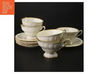 Fem Edelweiß tekopper med underkopper fra Jlmenau (str. 5 stk Ø 9,5 cm & 14 cm)