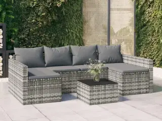 Loungesæt til haven 2 dele med hynder polyrattan grå