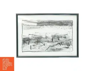 Sort indrammet tegning (str. 31 x 22 cm)