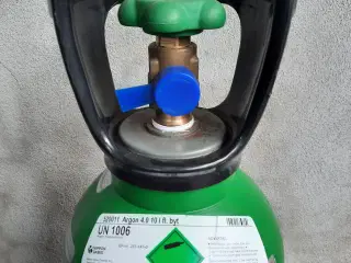 Argonflaske 10 liter Fuld og plomberet Yara.