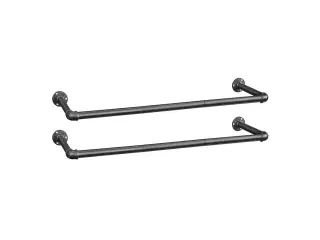 Tøjstang væghængt sæt af 2, industrielt rørdesign, pladsbesparende, 92 × 30 × 7,5 cm, sort