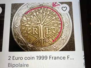 2 Euro 1999 France, sjælden med 2 fejl