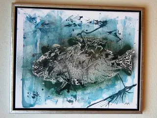 Akrylmaleri: Fisk i dybet af M.A.