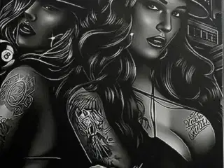 * Lærredsmaleri; Tattooed women
