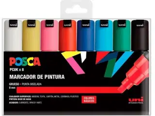 POSCA PC-8K tuschsæt - 8 farver, 8 mm skrå spids