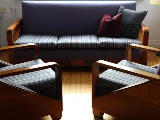 Sofa + lænestole i ægte, massiv mahogni