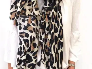 Smuk leopard tørklæde med frynser