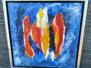 FLOT MALERI I SØLV SVÆVERAMME, 35X35 CM