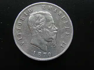 Italien  5 Lire 1870 Sølv KM#8