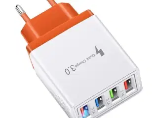 4 stk. Hurtig opladning USB-vægadapter 4 porte orange