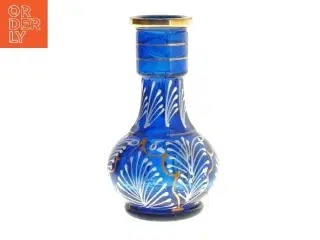 Blå glasvase med dekorativt mønster (str. 15 cm)