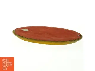 Rundt spejl i guldramme med rød filt bagside (str. 30 x 23 cm)