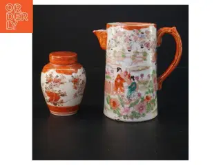 Japansk kande og vase med låg (str. 14 x 8,5 cm 9,5 x ø 7 cm)