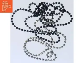 2 stk retro lange perlekæder med skinnende sorte og sølvfarvede perler