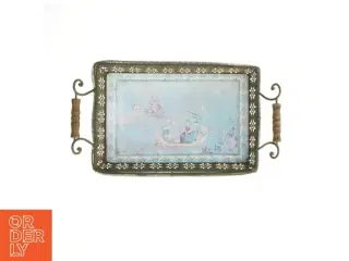 Dekorativ metal bakke med asiatisk motiv (str. 36x26 cm)