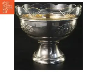 Glasskål med metal opsats (str. Ø 22 cm længde 19 cm)