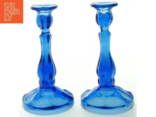 Blå glas lysestager (str. 20 cm)