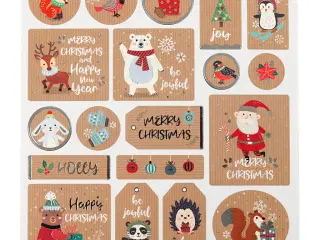 Selvklæbende Julemærkater med Foliedetaljer, 1 Ark
