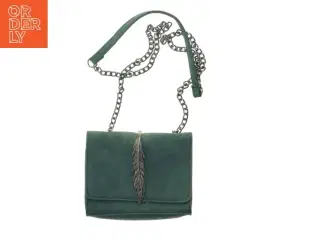 Grøn crossbody taske med fjer dekoration (str. 17,5x14,5 cm)