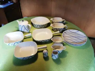 Blå Flamme/Harlekin porcelæn tekande,saucekander m
