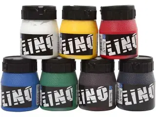 Linoleumssværte, ass. farver, 7x250ml/ 1 pk.