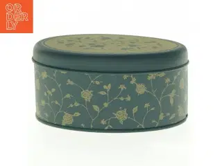 Rund kagedåse med blomstermotiv fra Ssdahl (str. 14 x 10 x 7 cm)