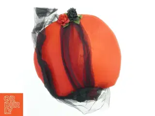 Rød damehat med tyl og blomster (str. Ø. 30 cm)