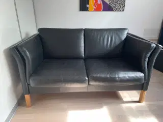Lædersofa, 2 personers, sort