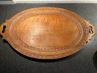 Antik træbakke ovalt med udskåret kant No. 142