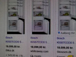 HELT NY-BOSCH INTEGRERET KØLE/FRYSESKAB KIS87EDDO