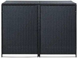 Dobbelt skraldespandsskjuler polyrattan sort 148 x 80 x 111 cm
