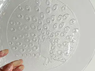 Påfuglefad, klart glas