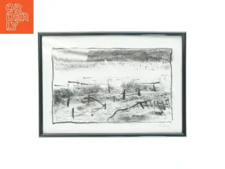 Sort indrammet tegning (str. 31 x 22 cm)