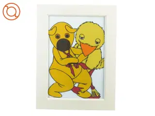 Stofbillede af Bamse og kylling i hvid ramme