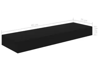 Væghylde med skuffe 80x25x8 cm sort