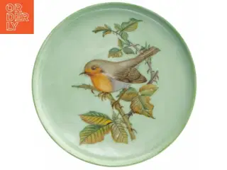 Dekorativ porcelænstallerken med fuglemotiv (str. Ø 19,5 cm)