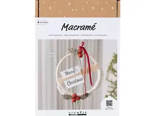DIY Kit Macramé, Julekrans, mos grøn, julerød, råhvid, 1 pk.