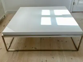 Sofabord hvid blank med stål ben