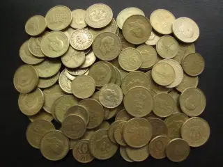 100 stk gule 1 og 2 kr 1925-1958 div. årstal