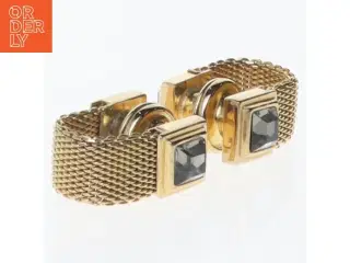 Guld manchetknapper med sort sten (str. En komma 8 x en komma 8 x nul komma 7 cm)