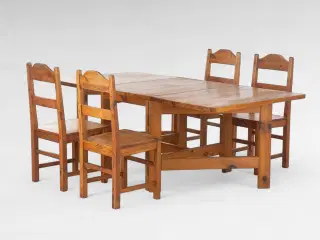 Vintage slagbord/klapbord i fyrretræ med 4 stole
